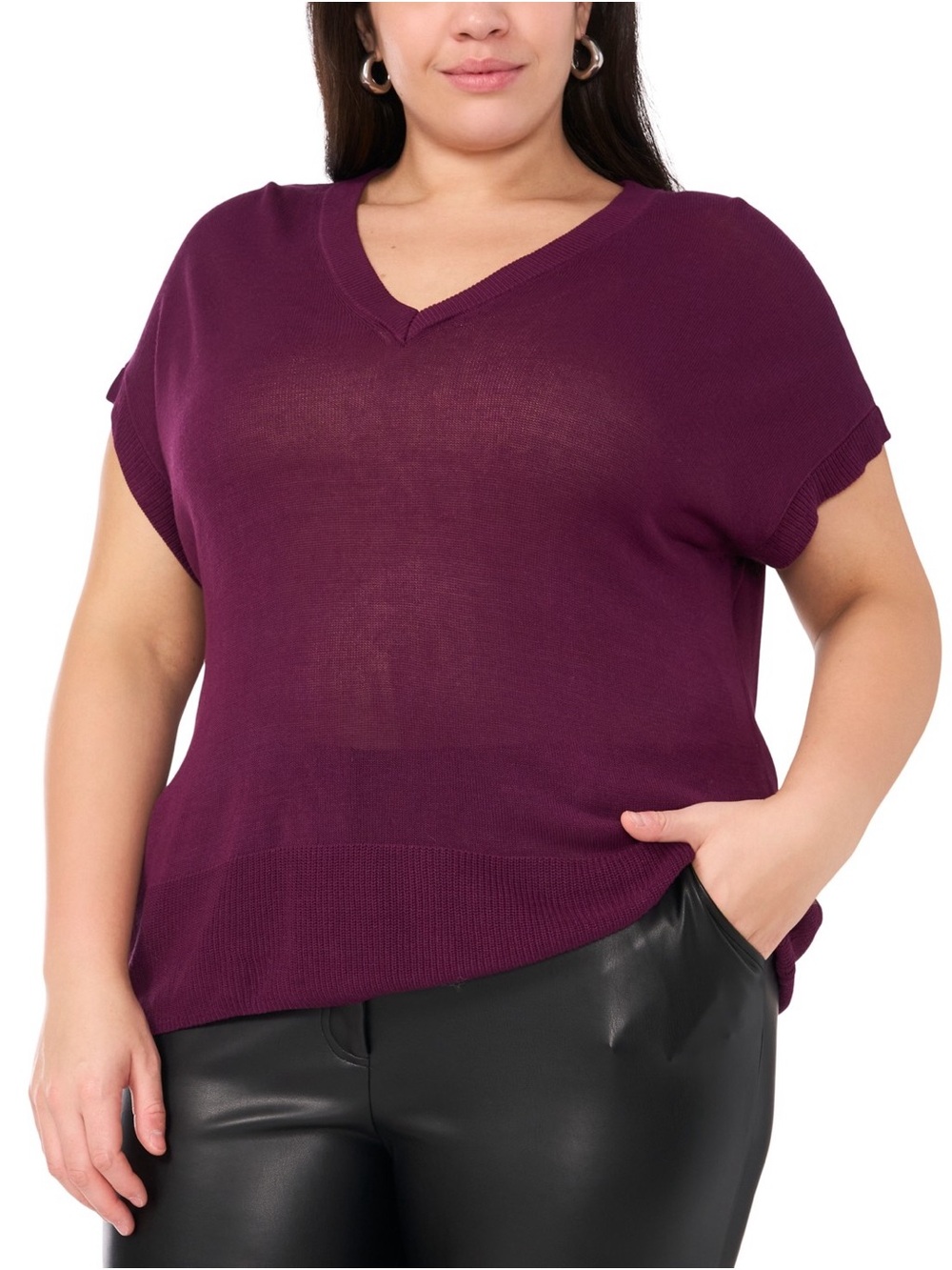 Vince Camuto V-Neck Shirt in Deep Plum